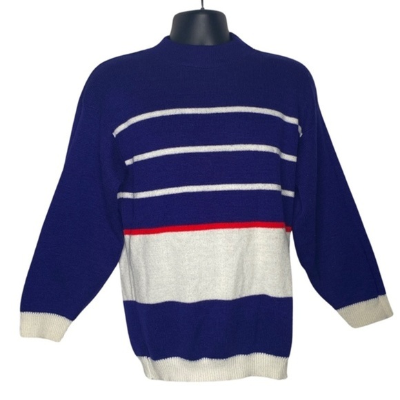 Breeze Tops - Breeze Striped Sweater (Size:L, Color:Blue/White/Red)